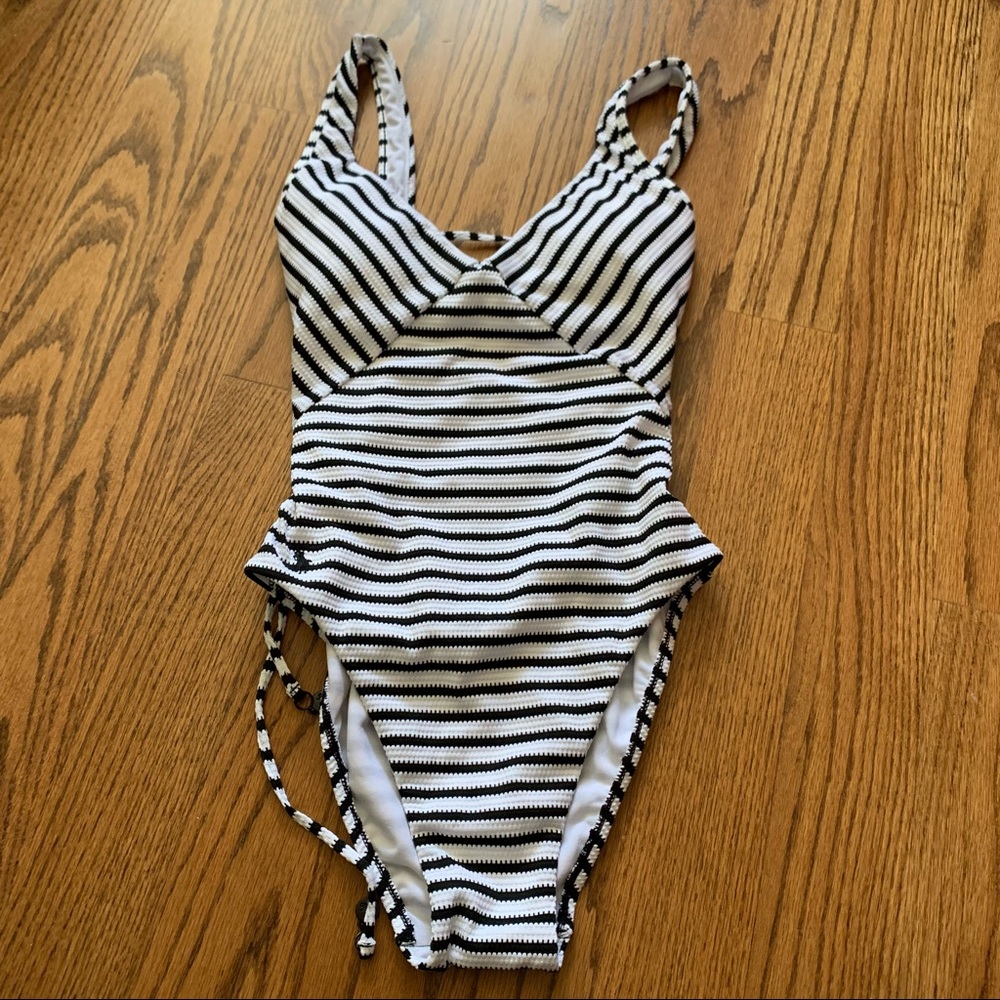 Ralph Lauren Black and White Striped One Piece Swimsuit